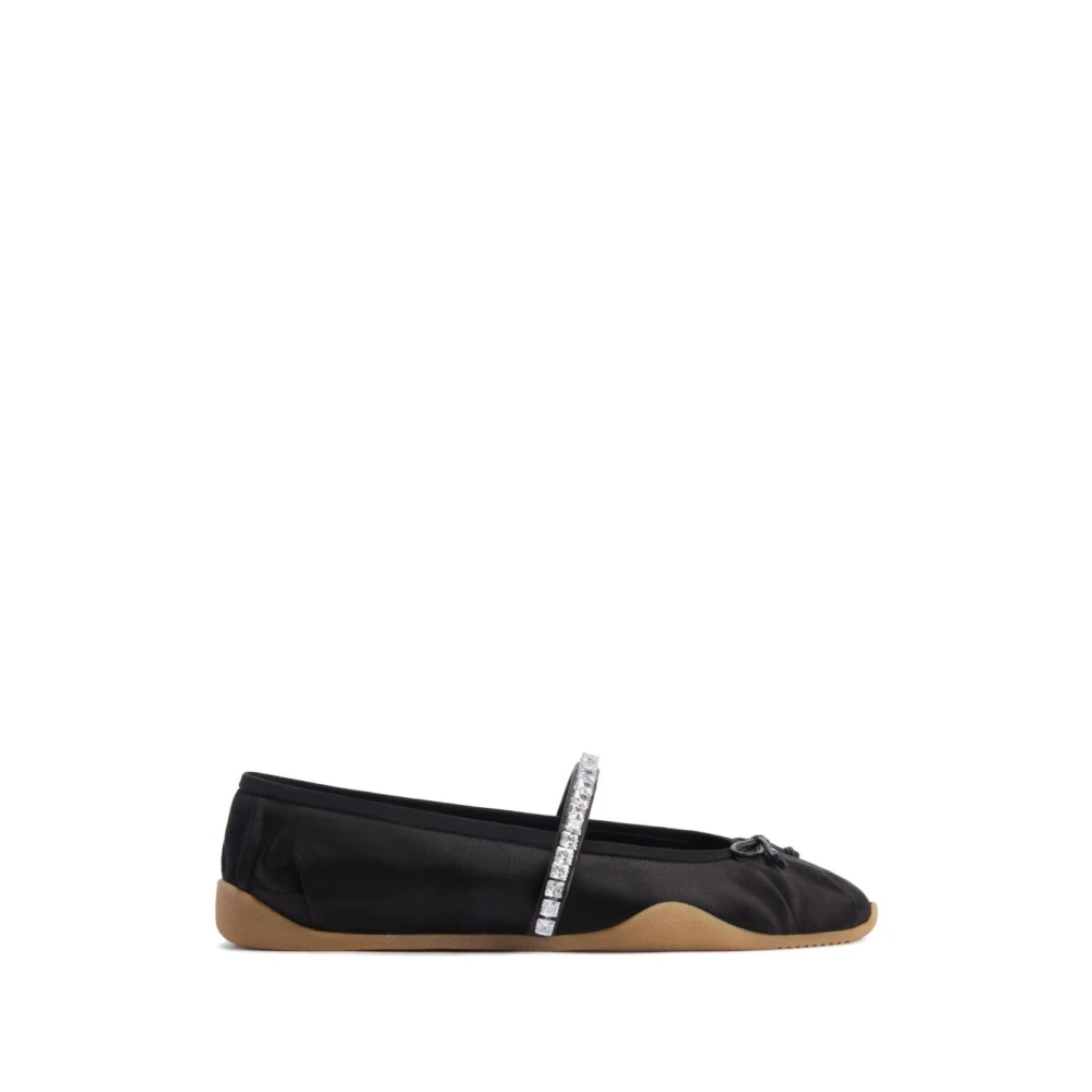 Giuseppe Zanotti Black Ballerina Shoes, Female, 7 Uk, Silk Satin Rhinestone Band Darts Bow