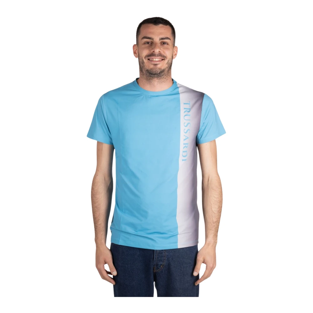 Trussardi Mannen Verticaal Logo T-shirt Blue Heren
