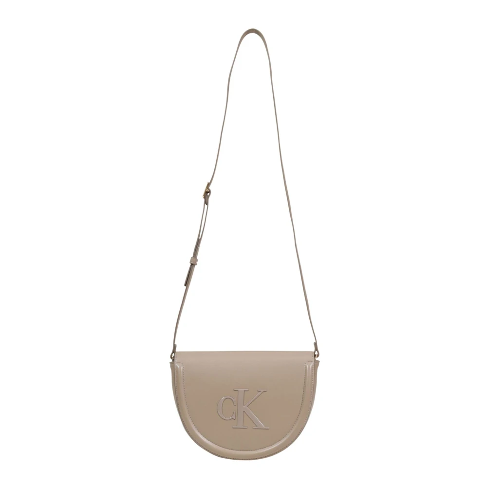 Calvin Klein Women's Beige Cross Body Bags, One Size, Embossed Monogram Logo Saddle Bag