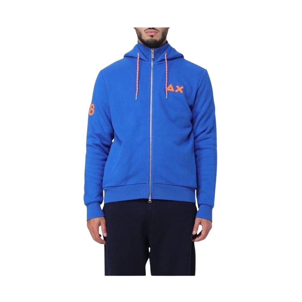 Sun68 Logo Katoenen Hoodie Rits Blue Heren