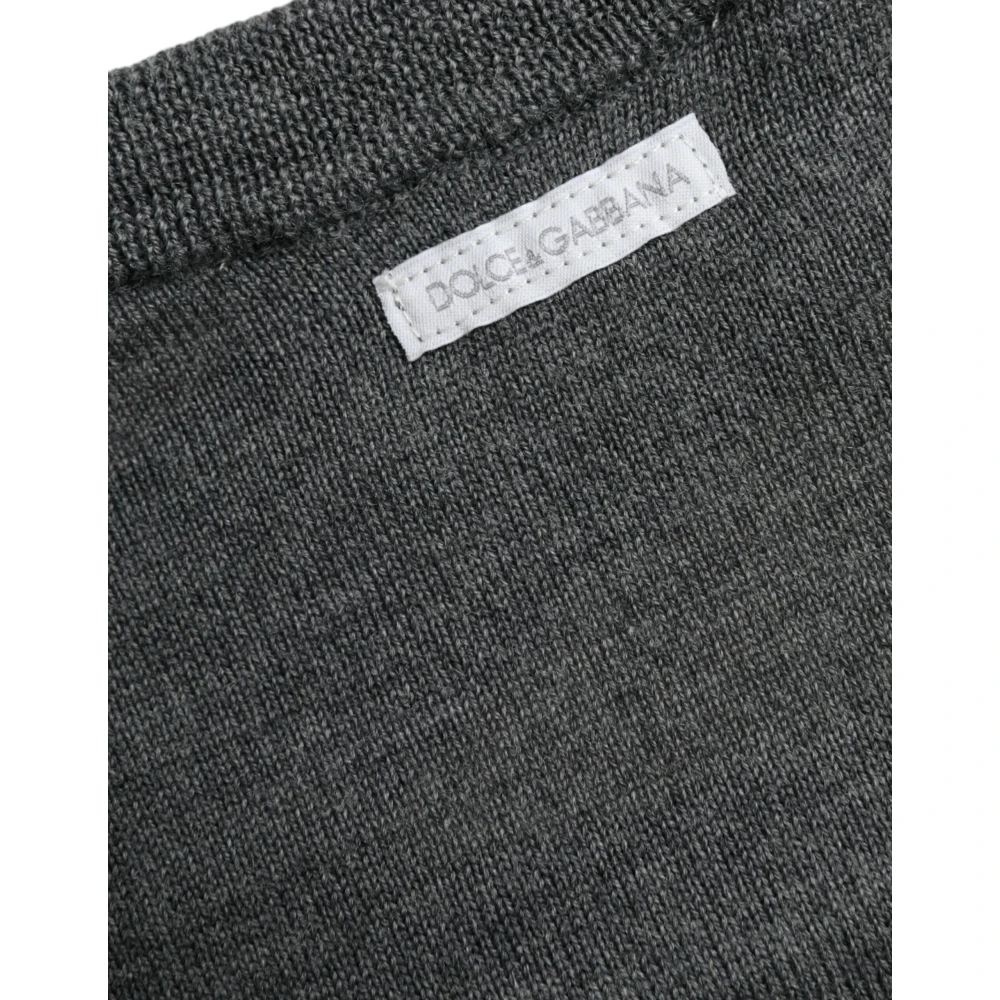 Dolce & Gabbana Donkergrijze Wollen Ronde Hals Trui Gray Heren