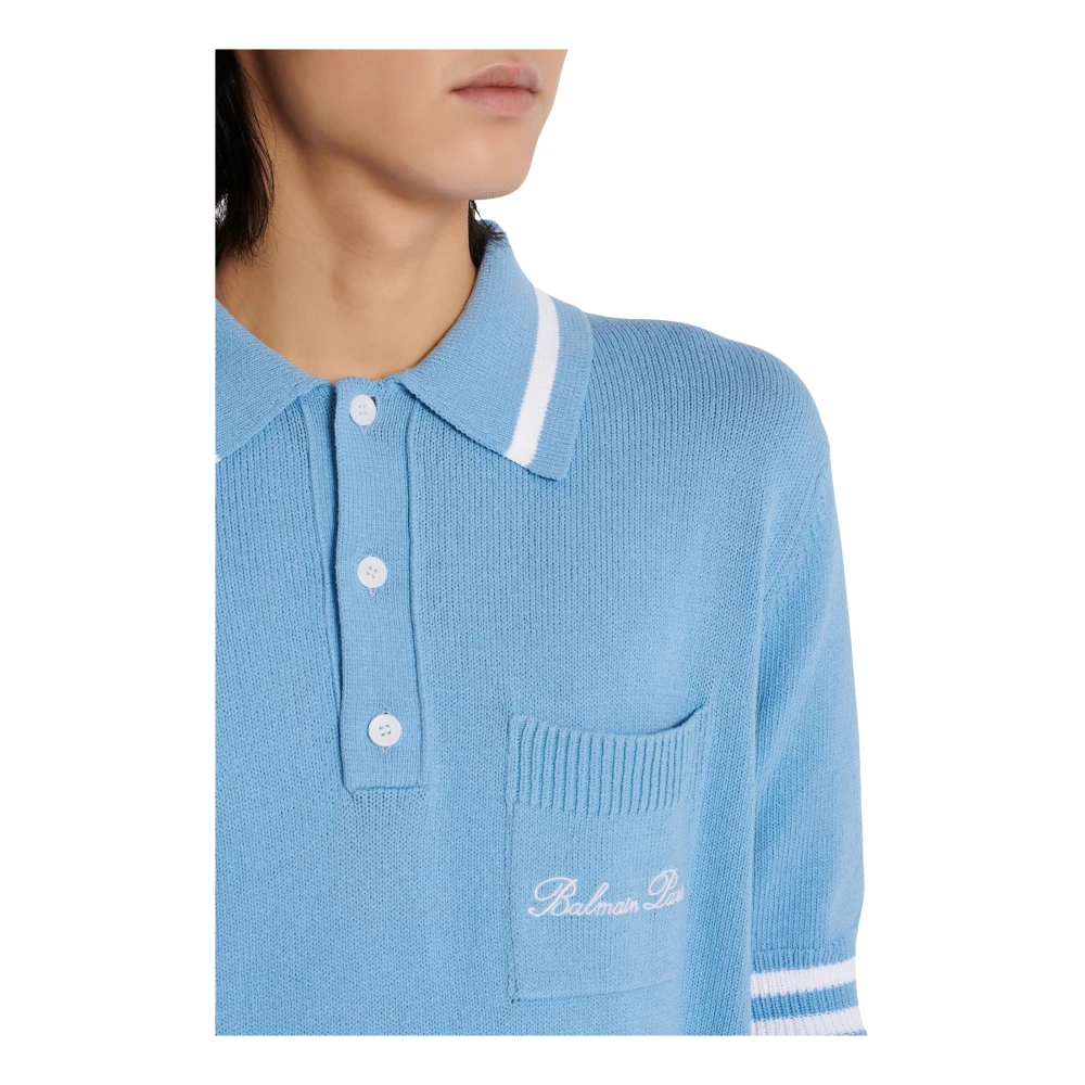 Balmain Wollen poloshirt met handtekeningborduurwerk Blue Heren