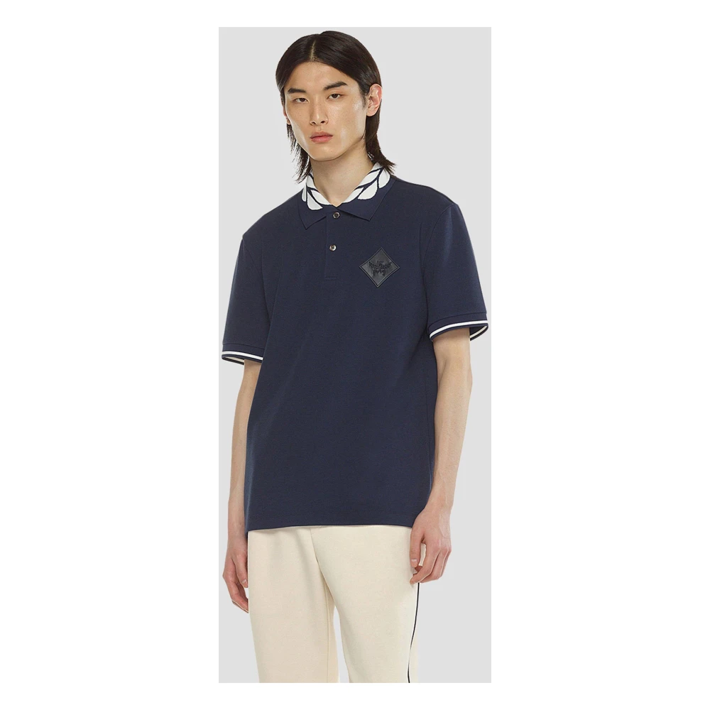 MCM Piqué polo met intarsia-gebreid lauriermotief Blue Heren