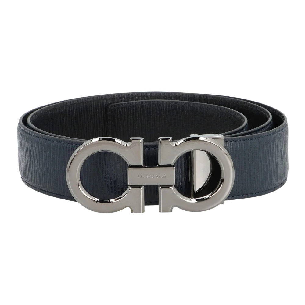 Ferragamo Reversible And Adjustable Gancini Belt - Male - Belts - Blue - 90 Cm - Accessories