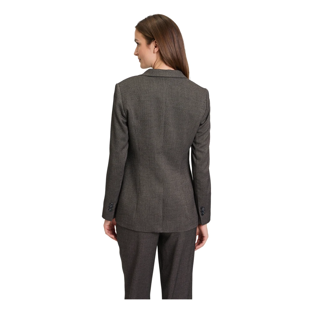 Betty & Co Gestreepte Lange Blazer met Zakken Black Dames