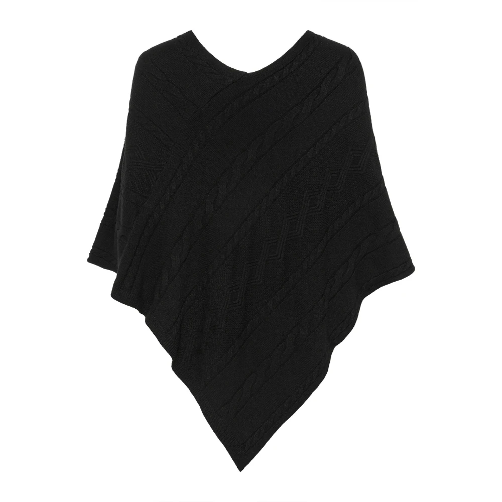 Cream Zwarte Gebreide Poncho met Elegant Patroon Black Dames