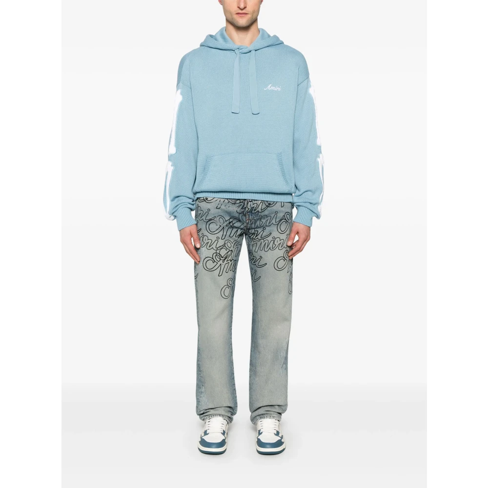 Amiri Blauwe All-Over Print Distressed Jeans Blue Heren