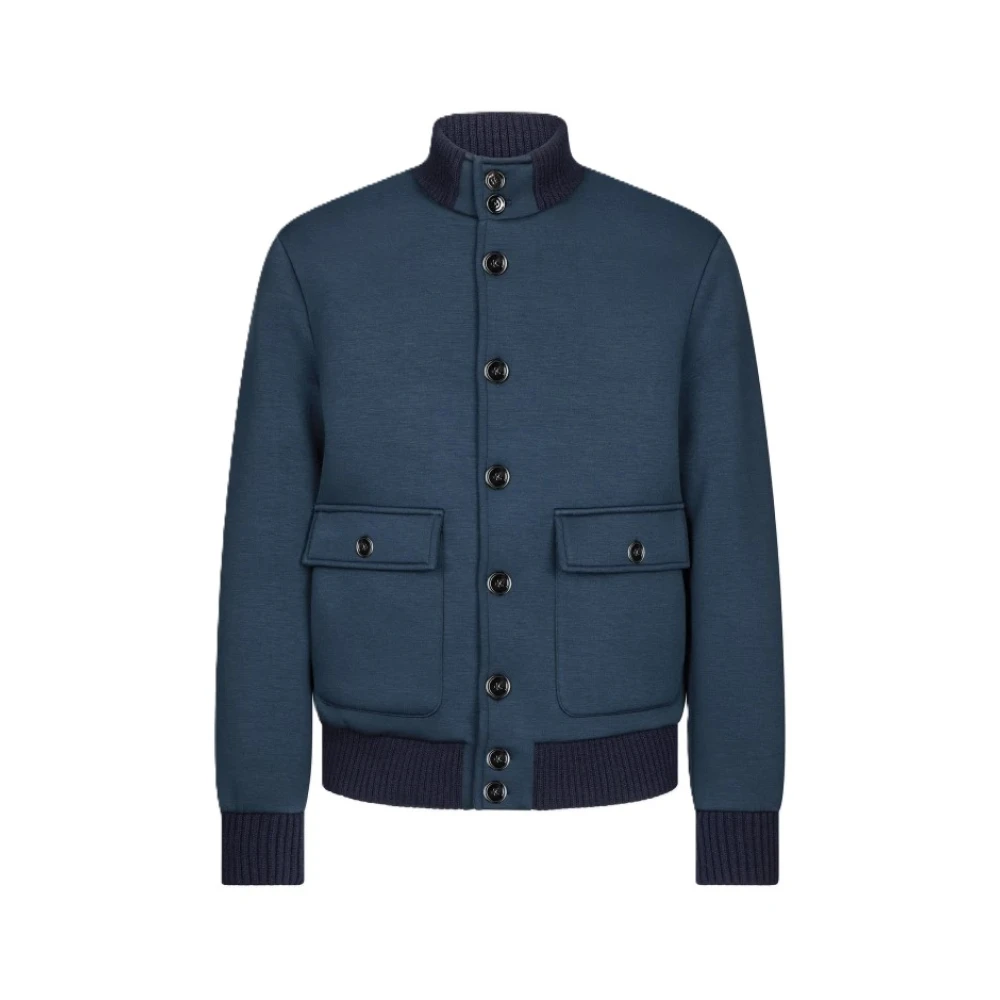 Dondup Blauwe Technische Jersey Bomberjack Blue Heren