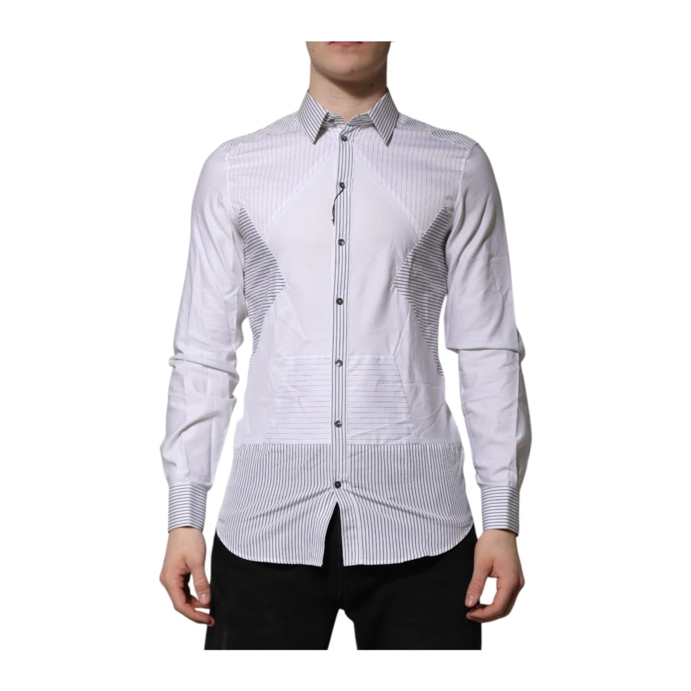 Dolce & Gabbana Men's White Casual Shirts,, Striped Slim Fit Dress Shirt Medium