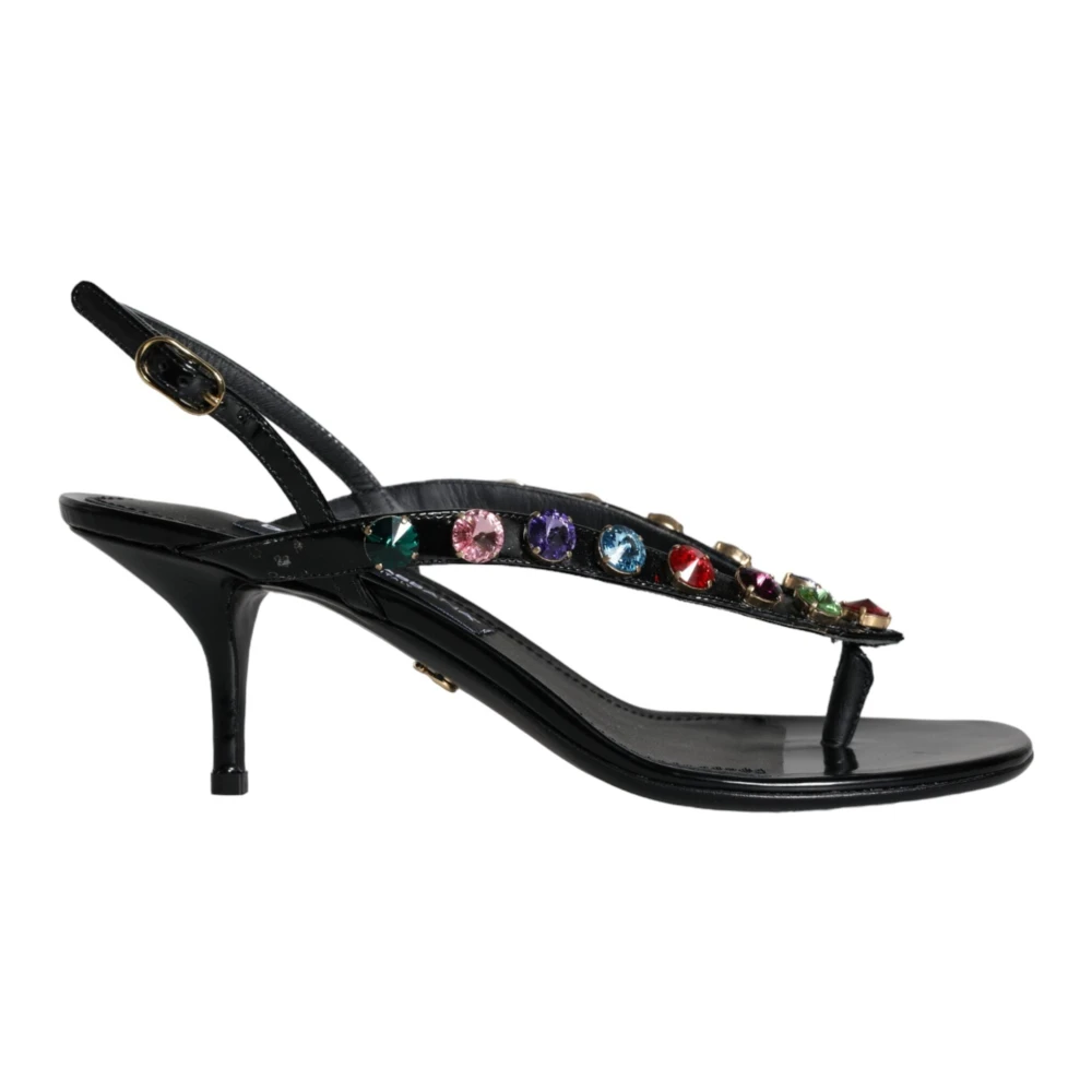 Dolce & Gabbana Svarta läderkristall slingback sandaler skor Black, Dam