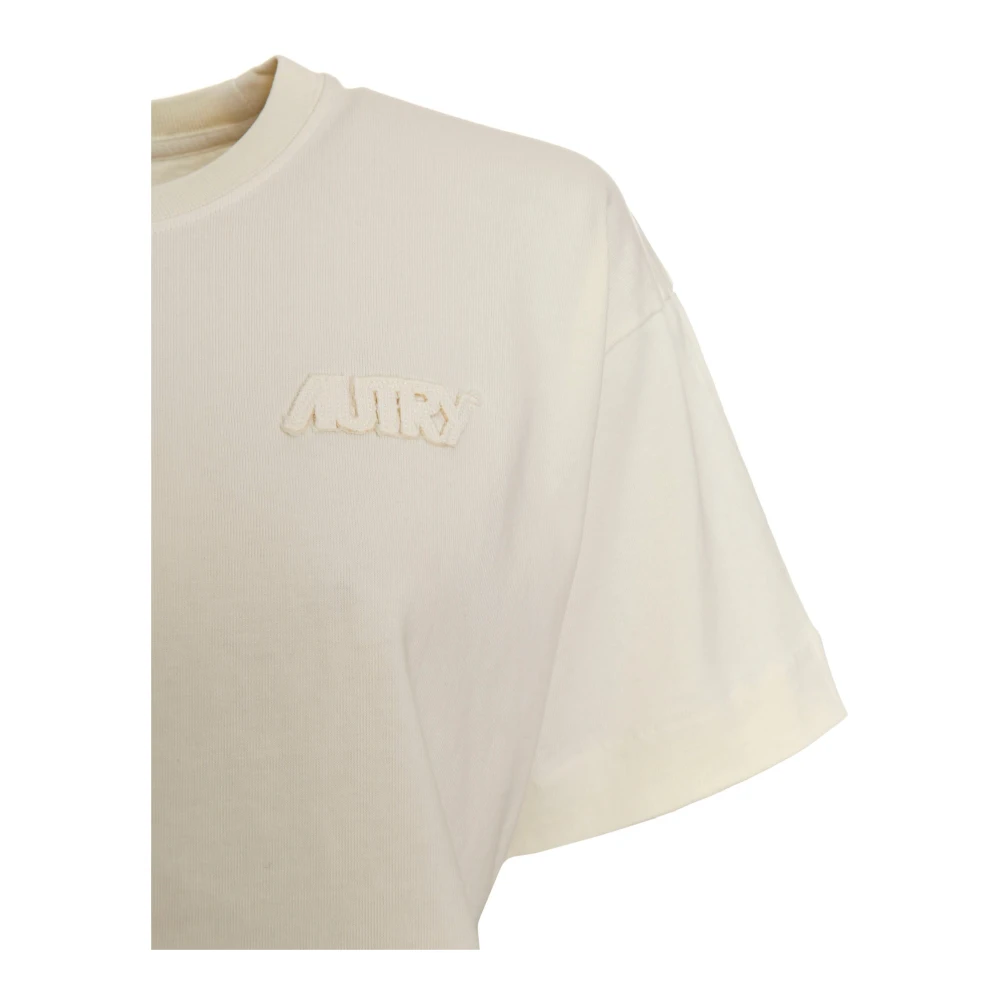 Autry T-shirt met geribbelde hals en logo-applicatie Beige Dames
