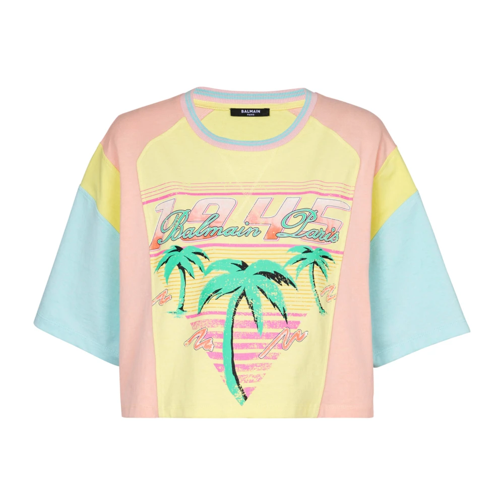 Balmain T-shirt met palmboom Signature print Multicolor Dames