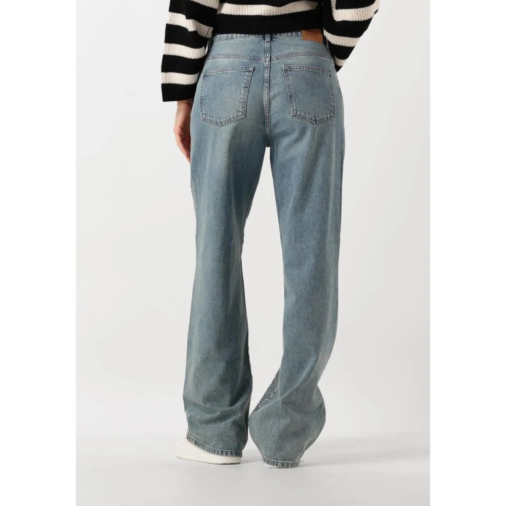 Gestuz Blauwe Straight Leg Jeans met Strass Steentjes Blue Dames