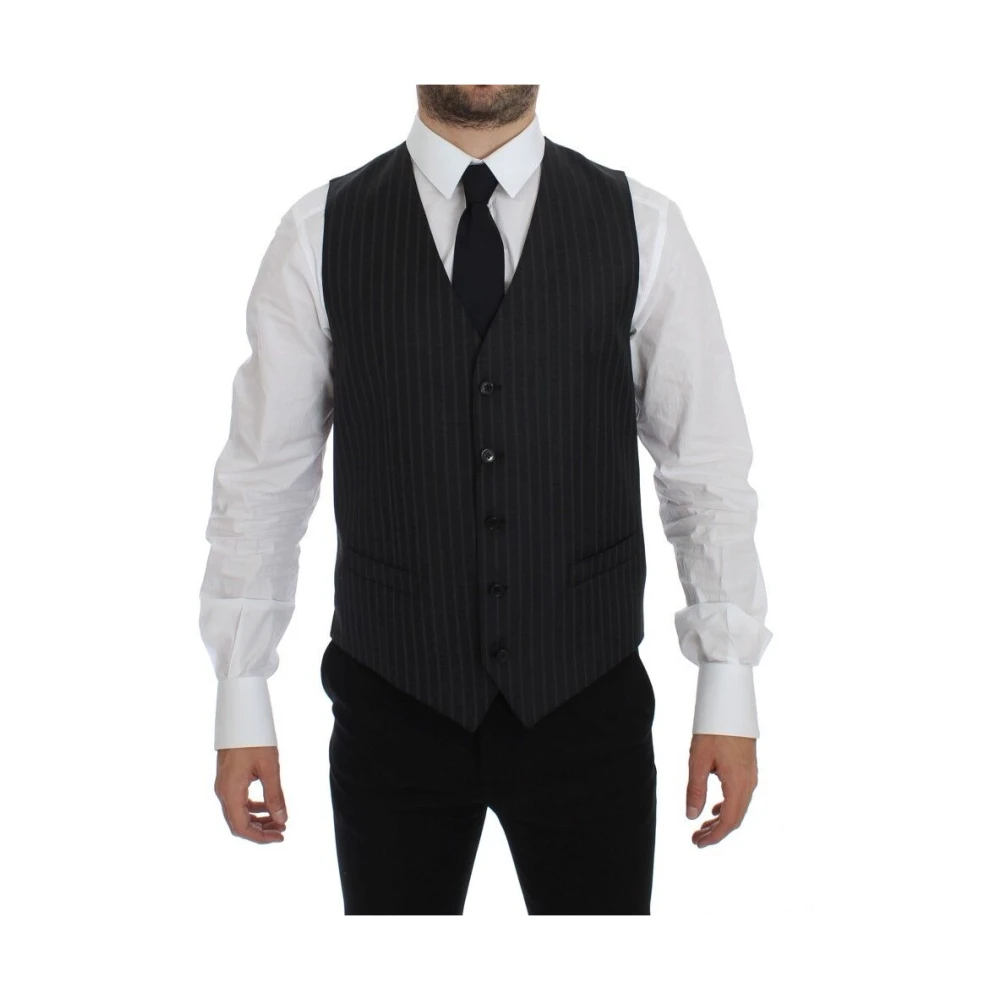 Dolce & Gabbana Grijs Gestreepte Jurk Vest Gray Heren