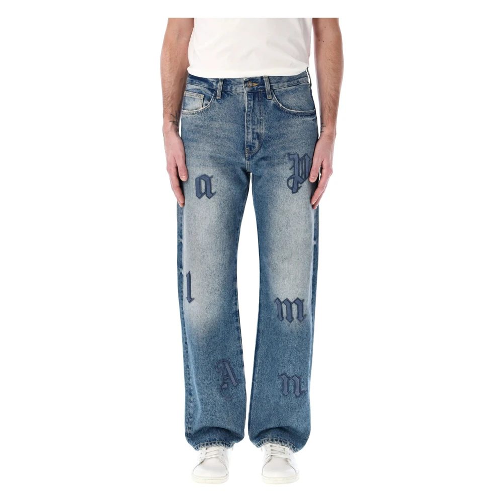 Palm Angels Logo Patch Straight Jeans Pakket Blue Heren