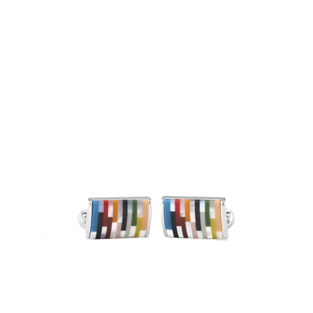 Paul Smith Men's Multicolor Clips Bars, One Size, Signature Stripe Curved Cufflinks