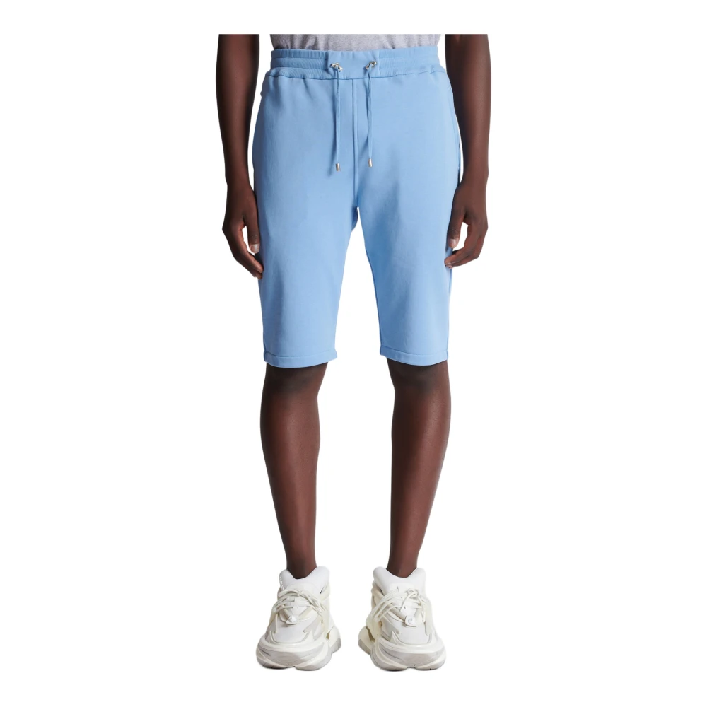 Balmain Katoenen shorts met flock Paris-logo Blue Heren