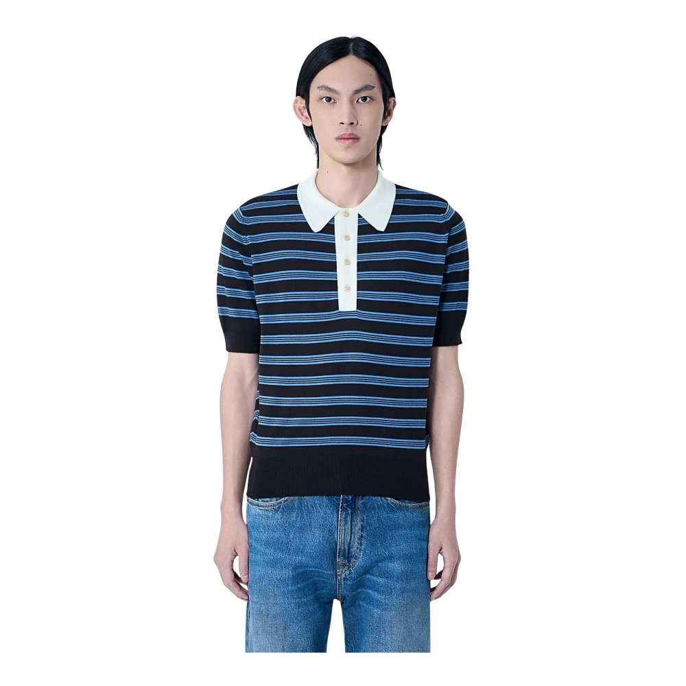 Wales Bonner Multicolor Polo Shirts, Male, M, Striped Knit Polo Shirt