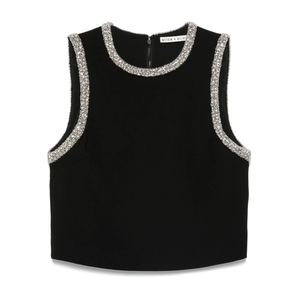 Alice + olivia Zwarte Top met Kristallen Versiering Black Dames