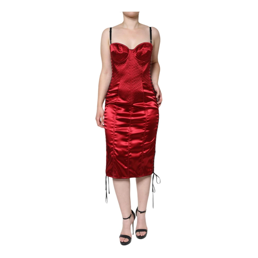 Dolce & Gabbana Women's Red Lace Bodycon Corset Dress