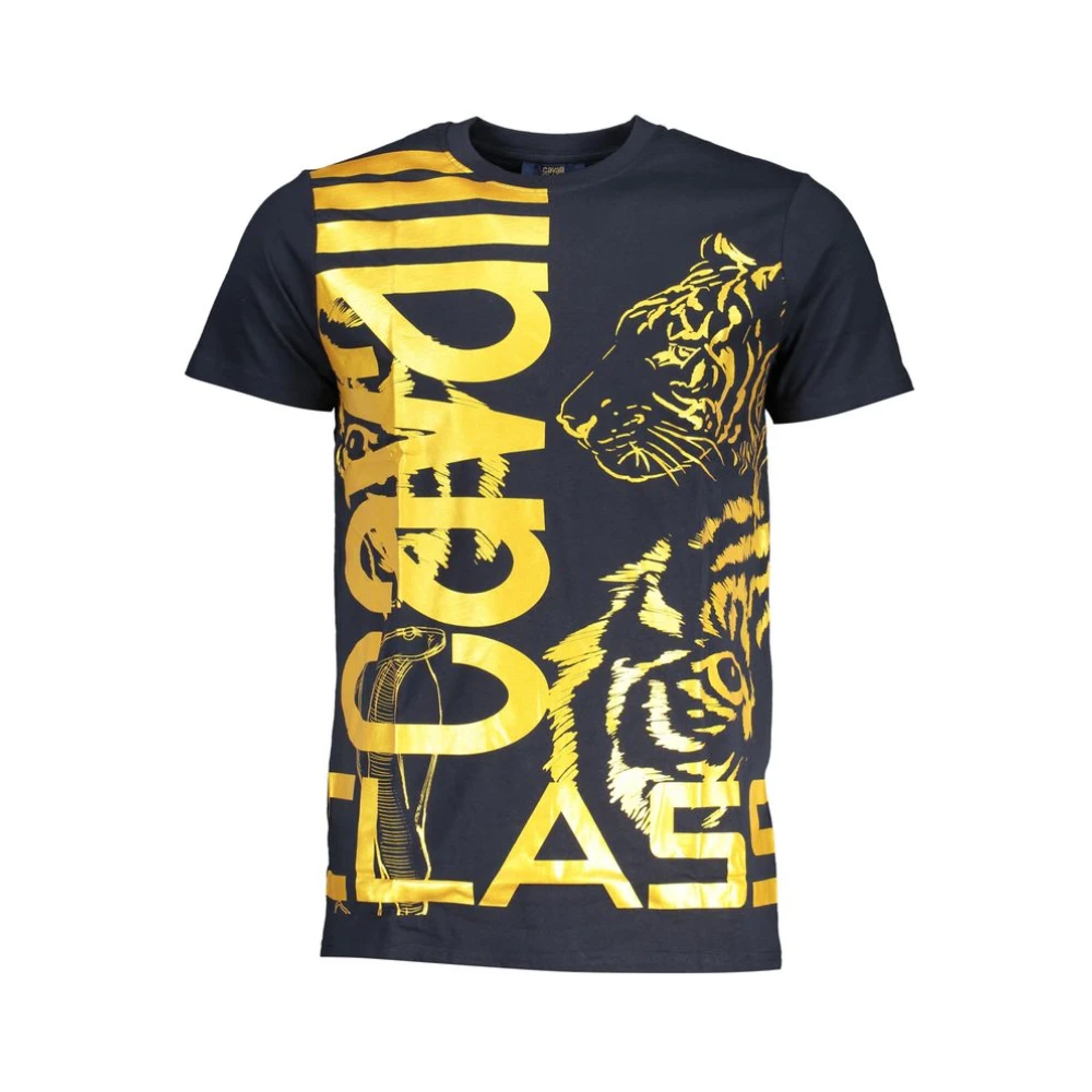 Cavalli Class Men's Blue Cotton Printed Logo T-Shirt
