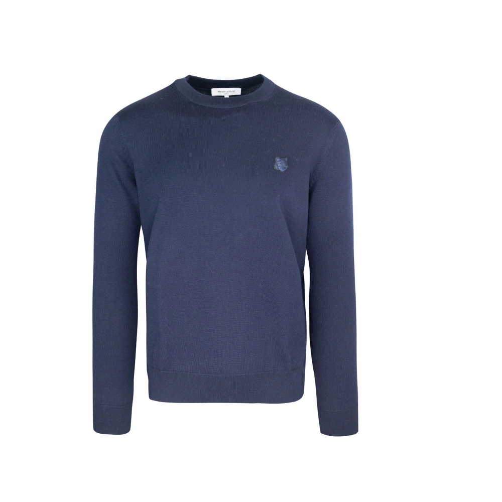 Maison Kitsuné Blauwe Merinowollen Trui Vos Patch Blue Heren