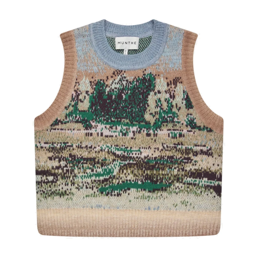 Munthe Elegante Landschaps Patroon Gebreide Vest Multicolor Dames