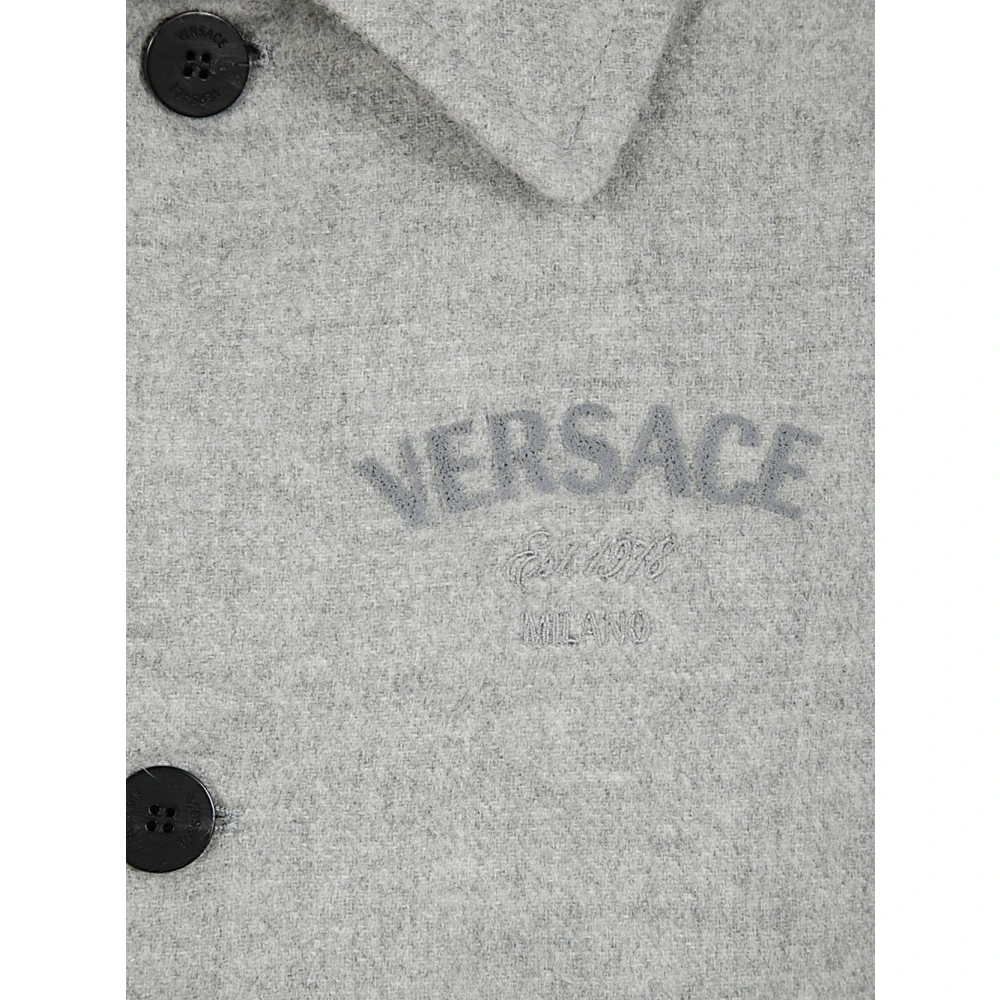 Versace Solide Wol Blouson met Borduurwerk Gray Heren