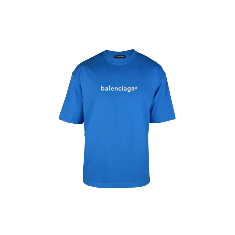 Balenciaga Blauwe Logo Print Oversize T-shirt Blue Heren