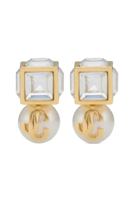 Cube & Pearl Logo Stud Earrings