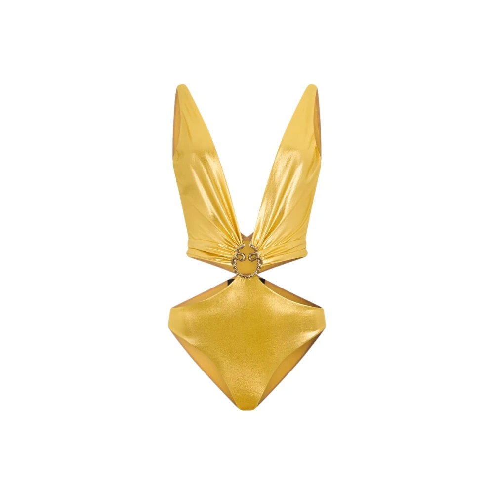 Roberto Cavalli Women's Yellow One-Piece Swimsuit With Serpentine Detailing - Swimsuits - Xs - Swimwear
