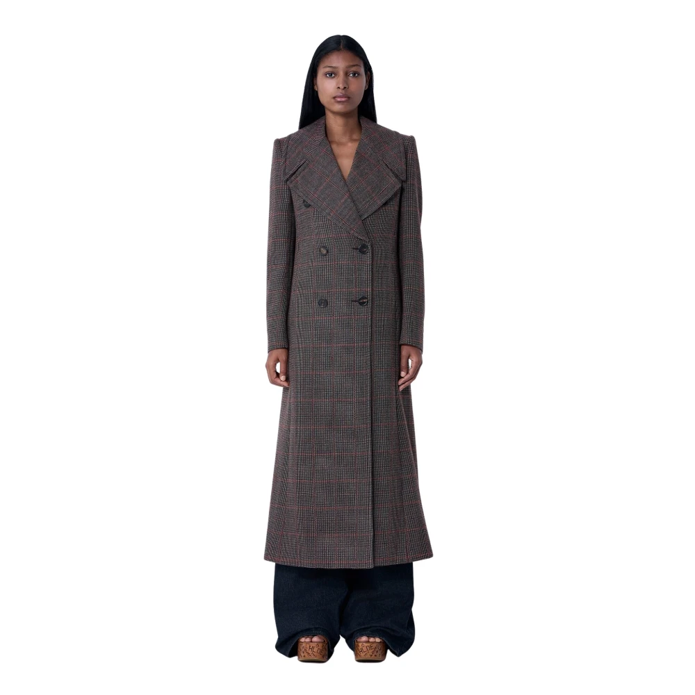 Chloé Women's Brown Double-Breasted Check Wool Coat