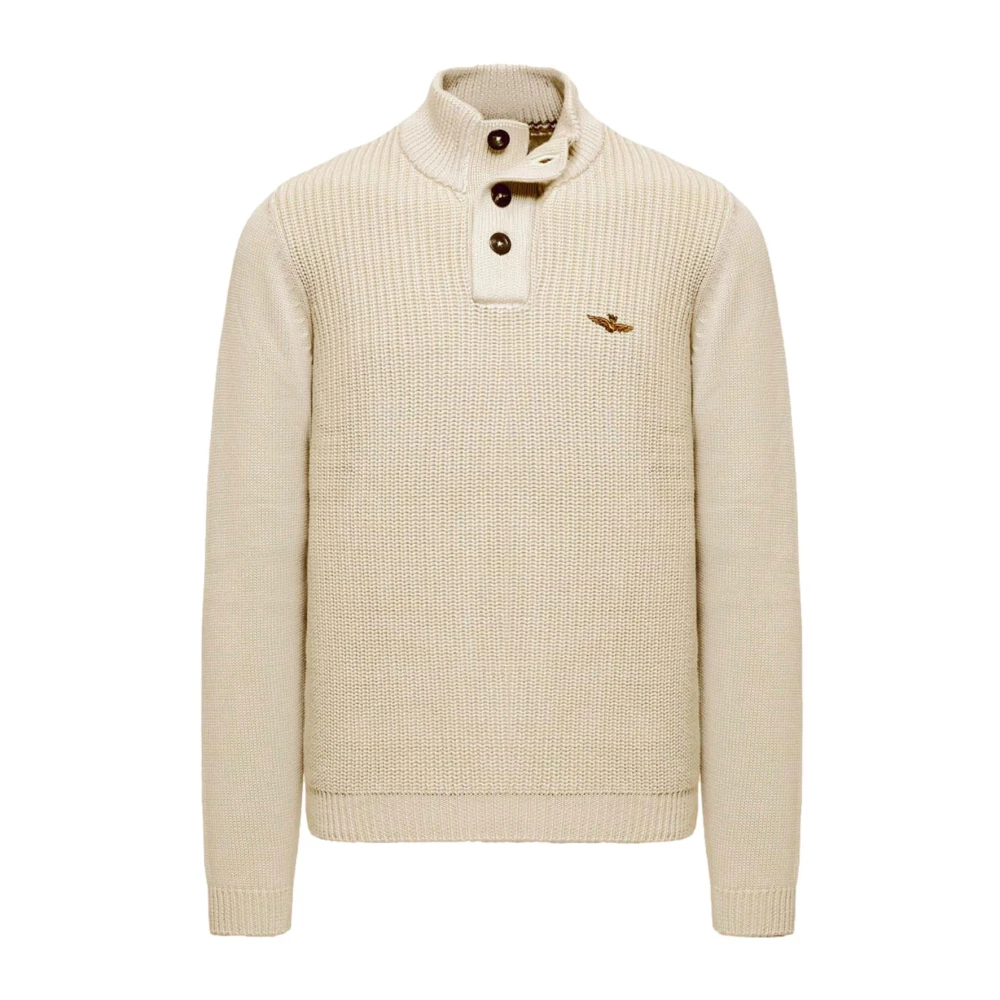Aeronautica Militare Men's Beige Turtlenecks, M, High-Neck Button Jumper