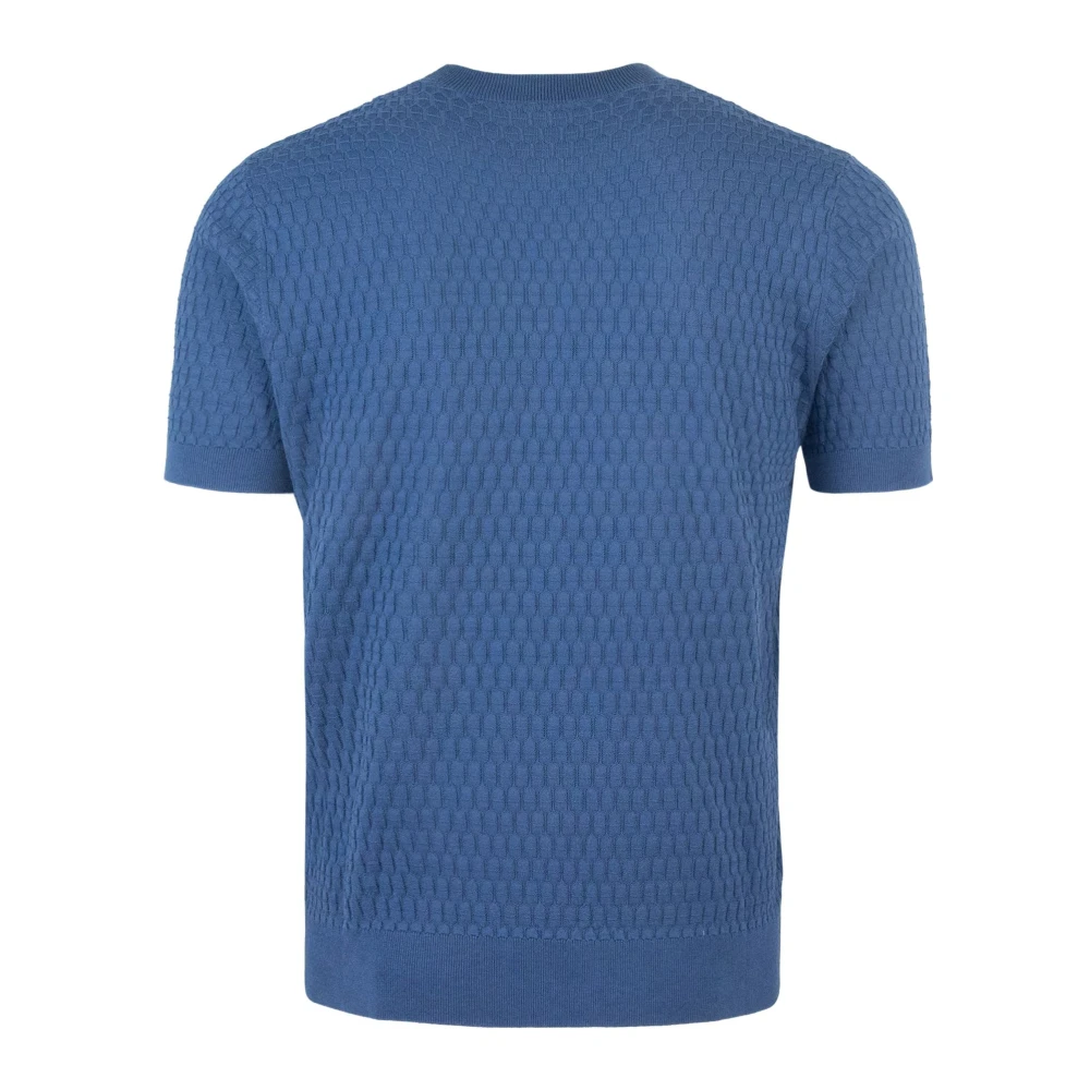 Paolo Pecora Blauwe Trui Slim Fit Katoen Geribbeld Blue Heren