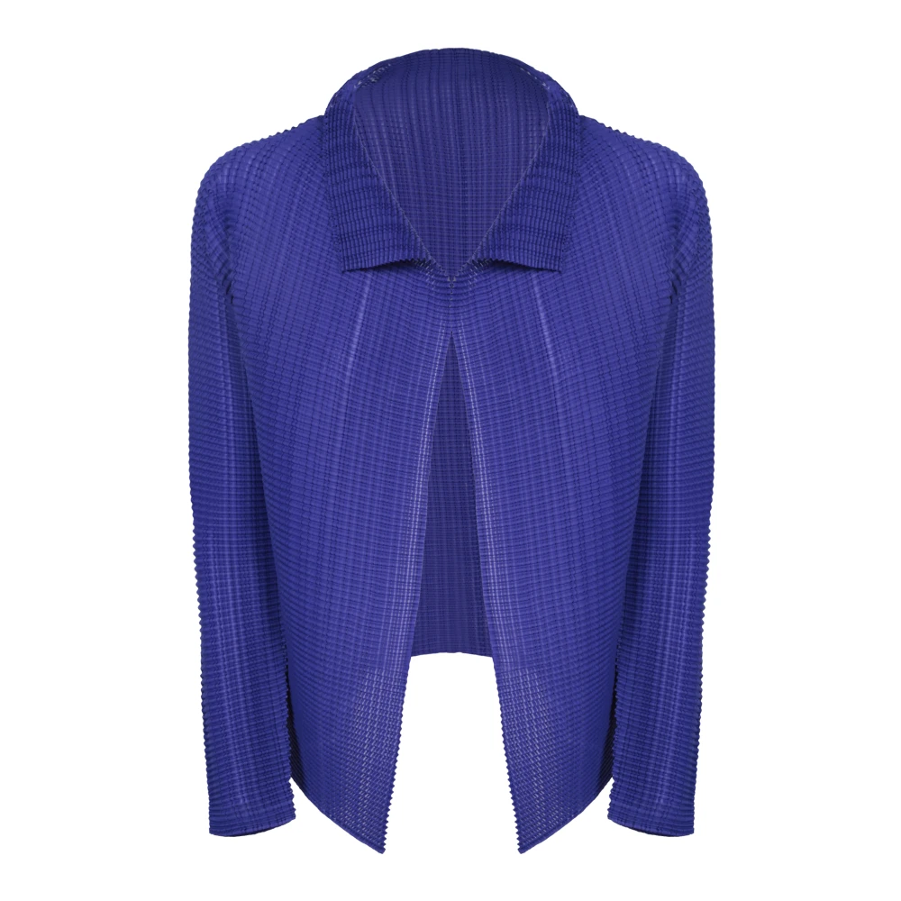Issey Miyake Blauwe Geplooide Stof Vest Blue Dames
