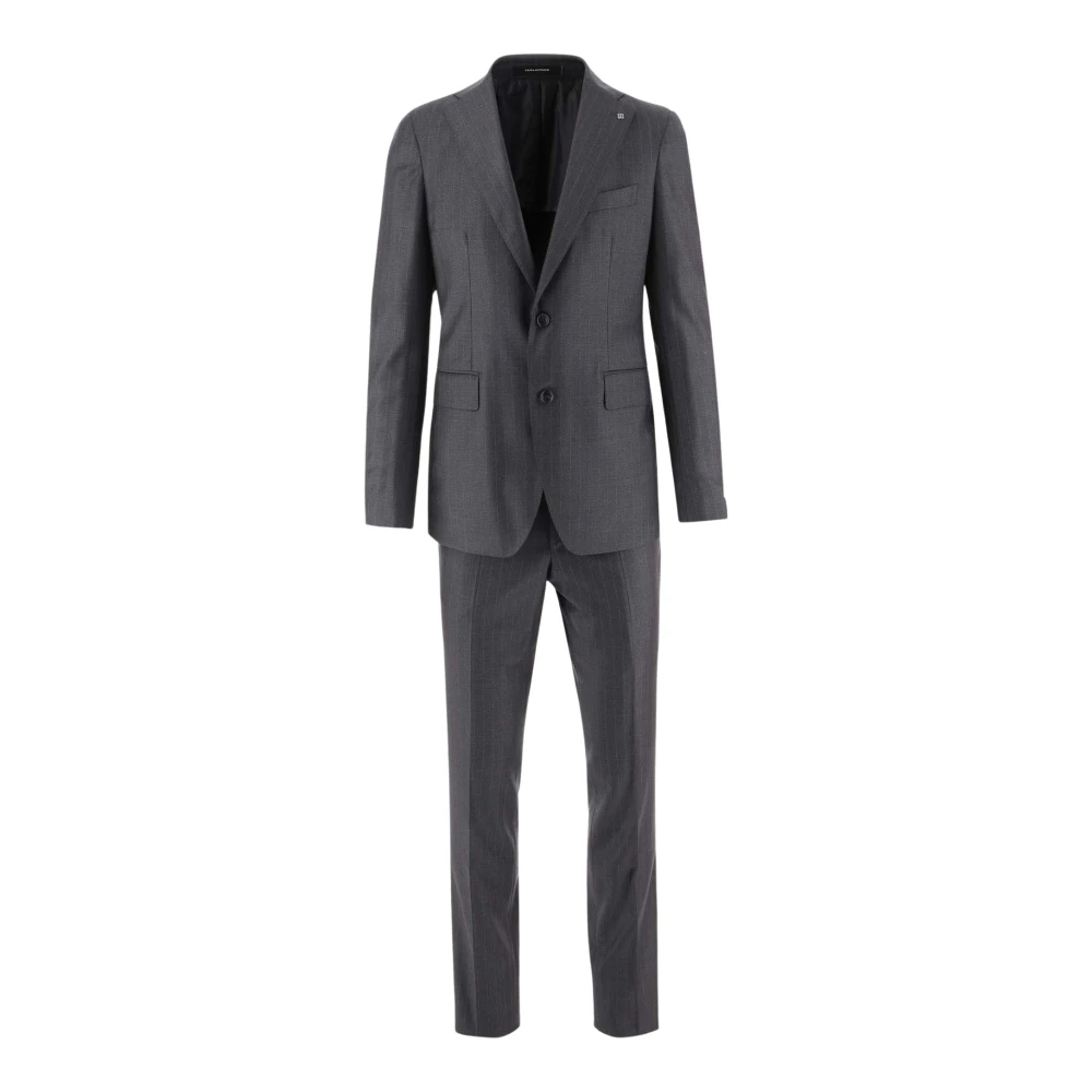 Tagliatore Grijze Wollen Pak met Logo Bedel Gray Heren