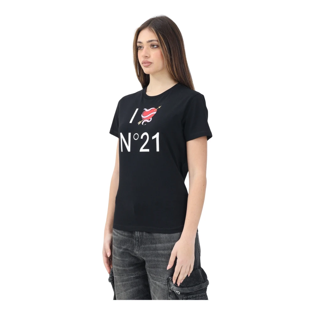 N21 Zwarte Grafische Liefde T-shirt Black Dames