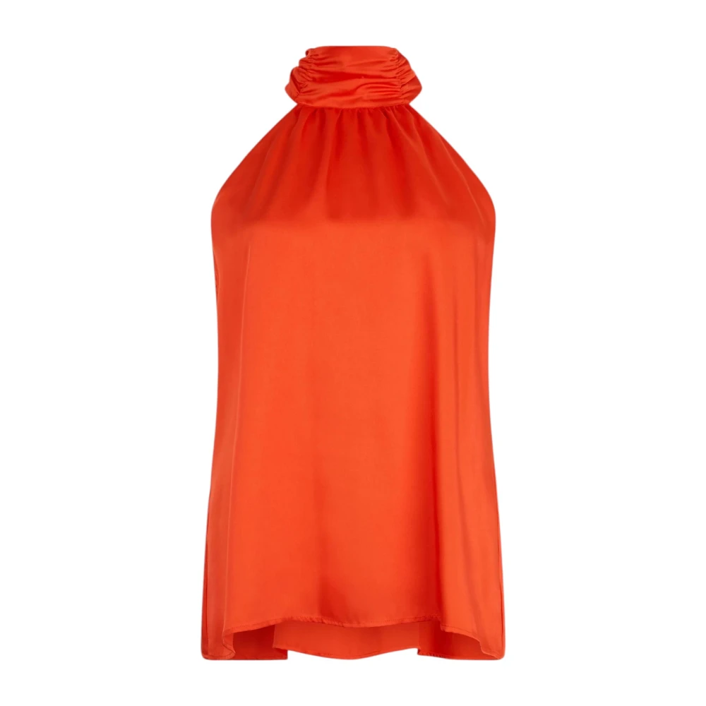 Liu Jo Women's Orange Sleeveless Tops, S, Printed Satin Top