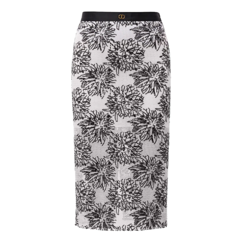 Twinset Witte Bloemen Geborduurde Katoenen Rok Black Dames