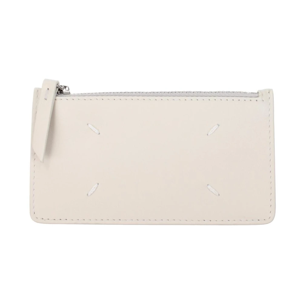 Maison Margiela Beige Läder Dragkedja Plånbok Med Kortplatser