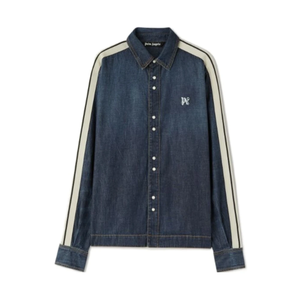 Palm Angels Blauwe Monogram Track Denim Jas Blue Heren