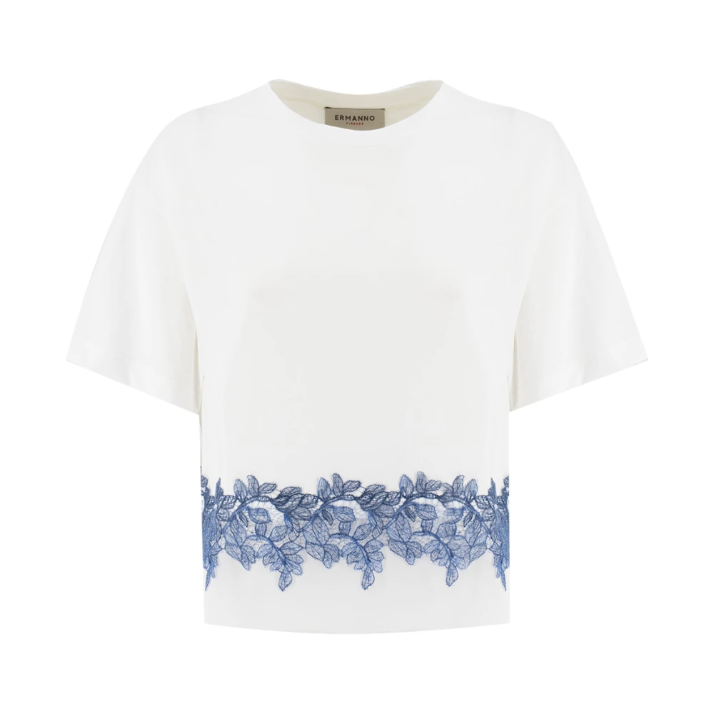 Ermanno Scervino Bloemenkant T-shirt met Elegante Stijl White Dames