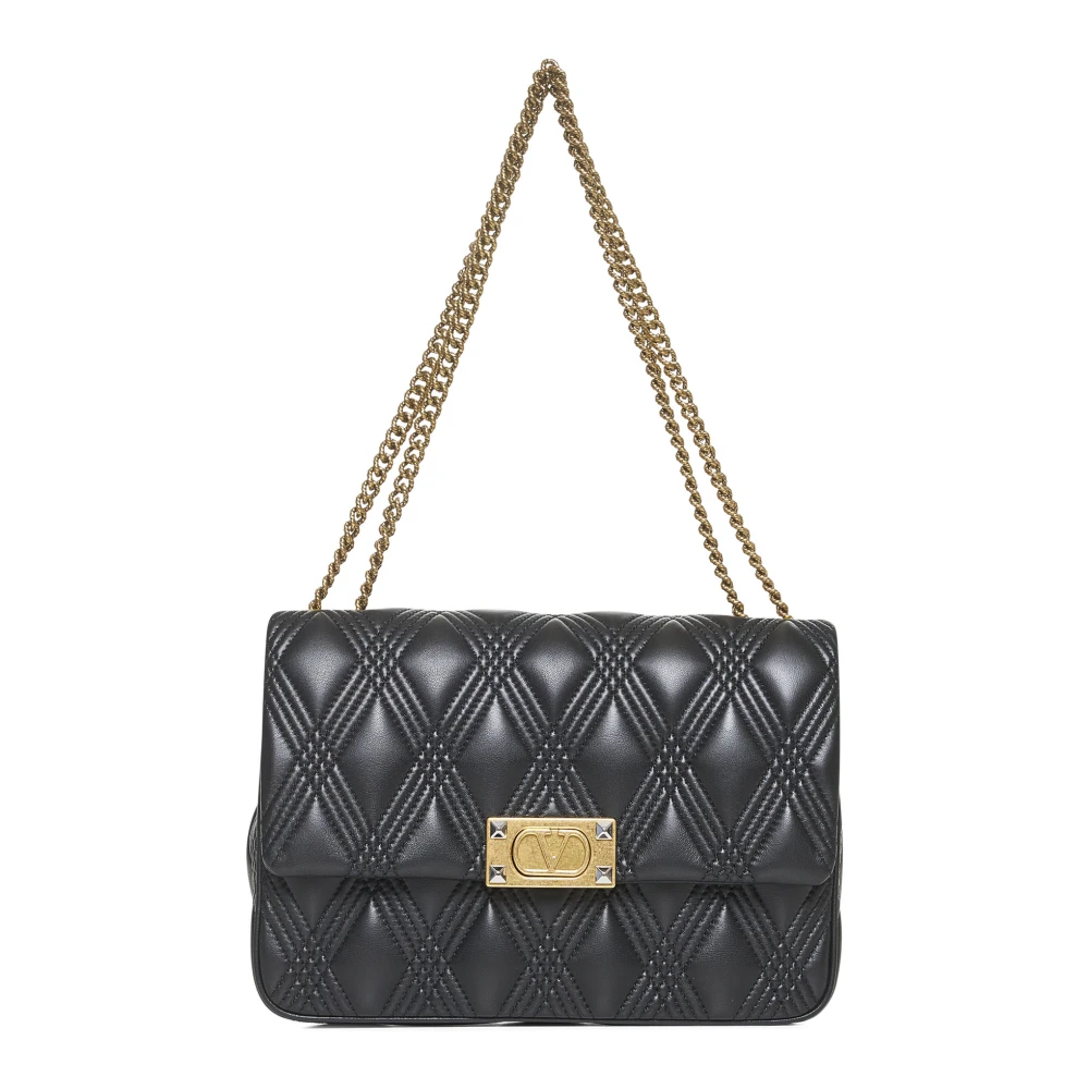 Valentino Garavani Zwarte Gewatteerde Leren Schoudertas Black Dames