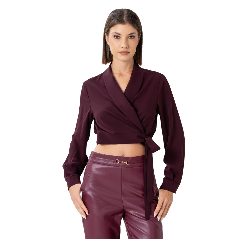 Kocca Women's Red Blouses, Xs, Cropped Wraparound Top
