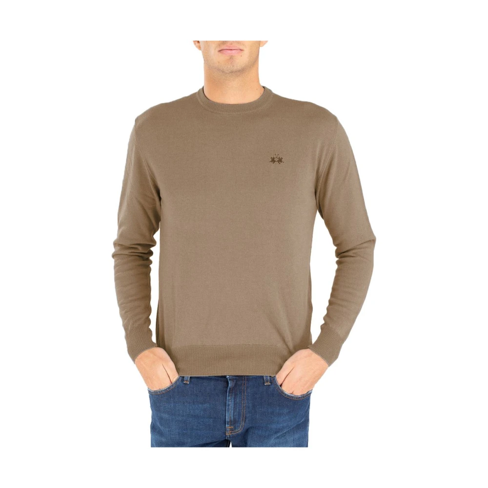 LA MARTINA Geborduurde Merino Wol Crew-Neck Sweater Brown Heren