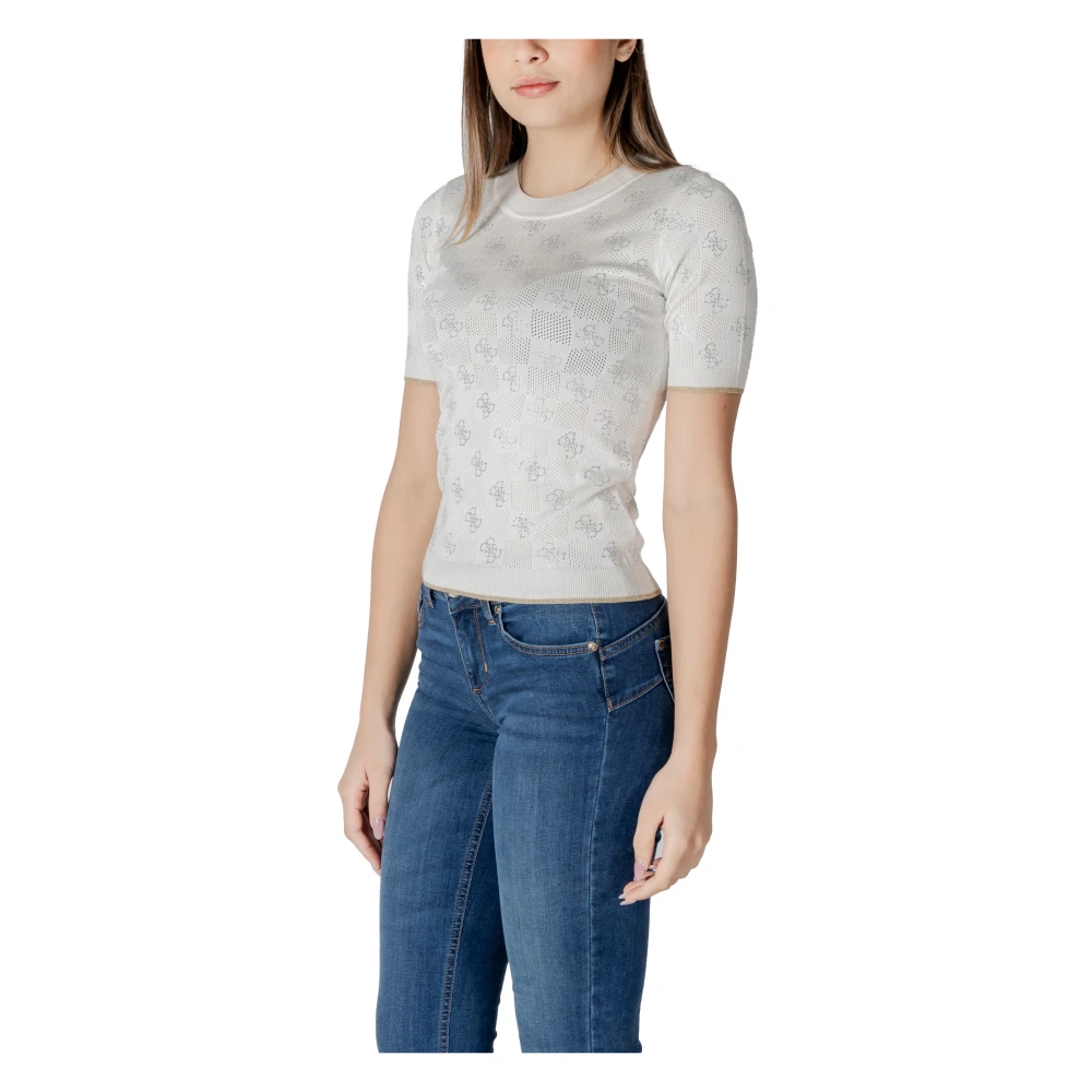 Guess Elegante korte mouw gebreide top White Dames