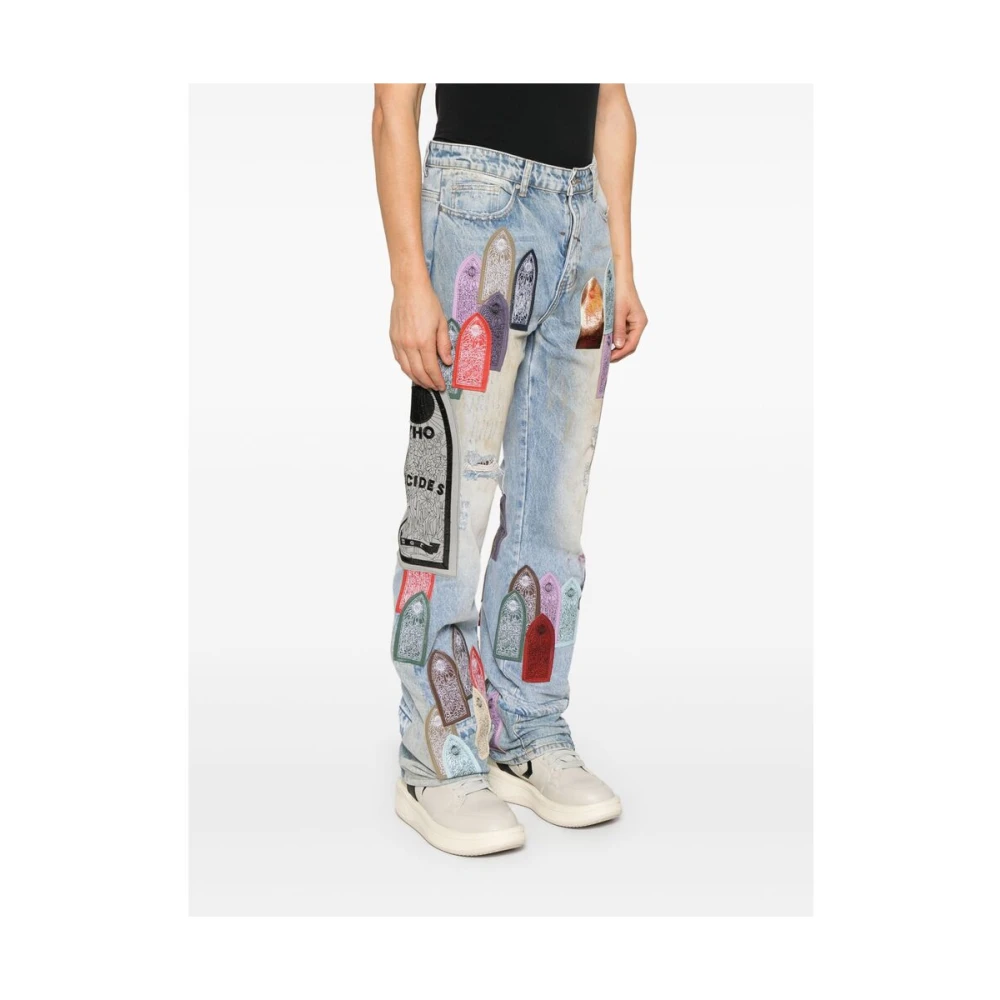 Who Decides War Versleten denim jeans met patchwork-details Blue Heren