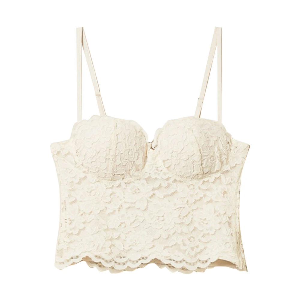 Actitude Women's White Sleeveless Tops, M, Scalloped Macramé Bustier Top