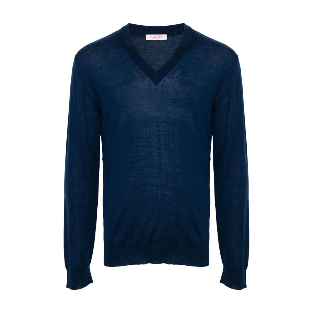 Valentino Garavani Men's Blue V-Neck Knitwear, 2XL, Vlogo Signature V-Neck Jumper