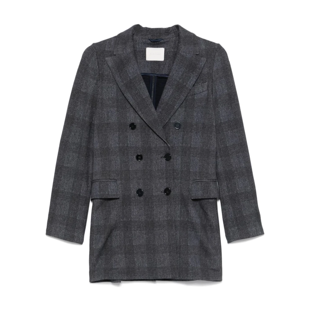 Circolo 1901 Gray Check Pattern Double-Breasted Jacket Blue - Female - Blazers - Xl - Jackets